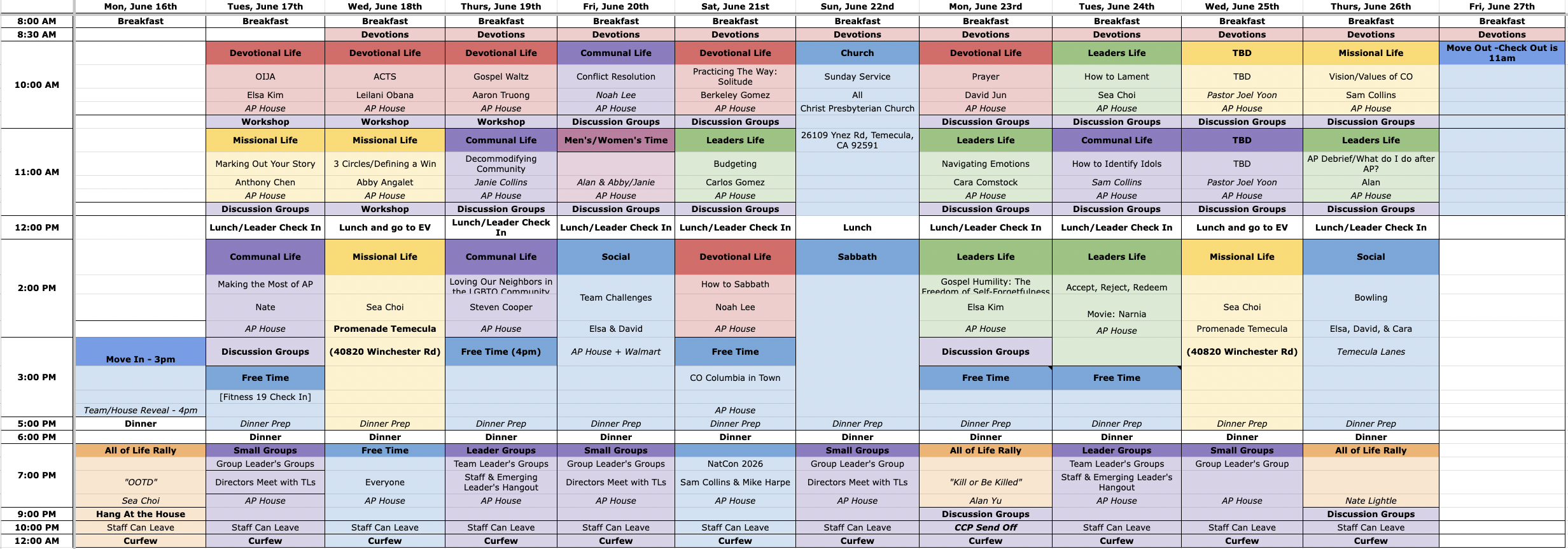 schedule